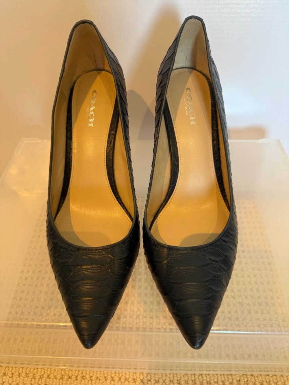 Coach Black Snake Embossed Leather Pumps 7.5 B